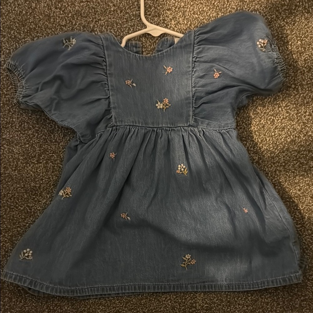 Blue Denim Dress with Floral Embroidery